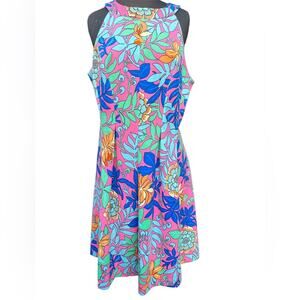 Papagallo Bright Floral Sleeveless Resort Wear Vacation Fit and Flare Dress 12